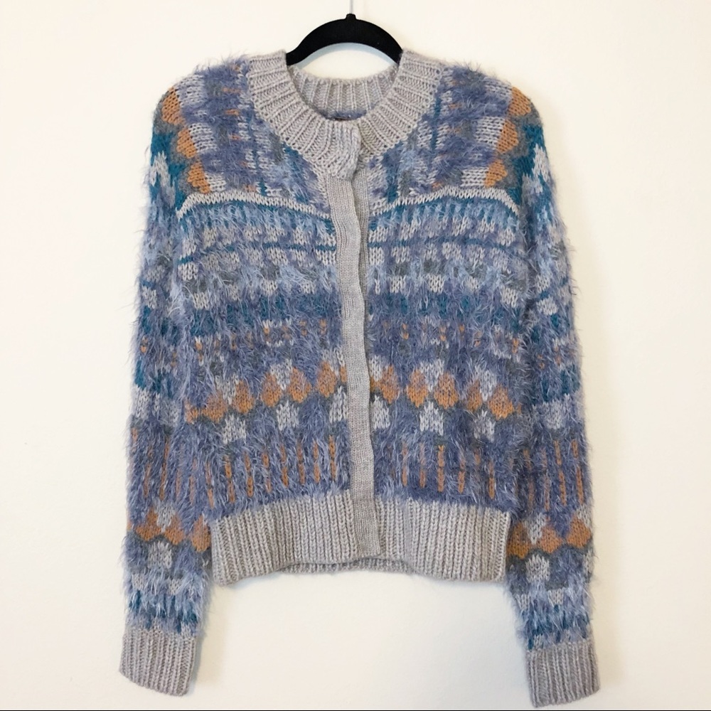 Free People cozy blue nordic fair isle cardigan